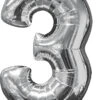 Anagram 26'' Mid-Size Shape Number 3 - Silver (1pc) -Face Painting Supplies Store 0017405 26 mid size shape number 3 silver 1pc