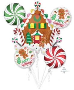 Anagram Balloon Bouquet - Gingerbread House & Holiday Cookies (5 Pc)