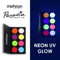 Mehron Paradise Makeup AQ Neon UV Glow 8 Color Palette -Face Painting Supplies Store 0020556 mehron paradise makeup aq neon uv glow 8 color palette