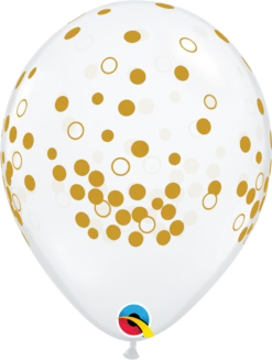 Qualatex 11'' Confetti Dots ( Diamond Clear With Gold Dots ) 50/bag