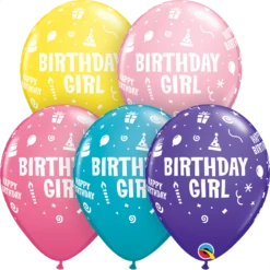 Qualatex 11'' Birthday Girl Assortiment - Latex Balloons 50/bag