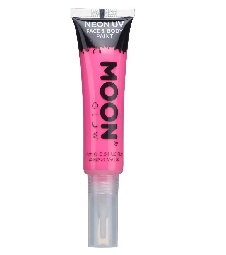 Moon Glow Neon UV Face & Body Paint With Brush Applicator - Intense Pink (15ml) 3 Moon Glow Neon UV Face & Body Paint With Brush Applicator - Intense Pink (15ml)