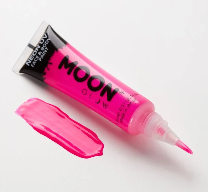 Moon Glow Neon UV Face & Body Paint With Brush Applicator - Intense Pink (15ml) 4 Moon Glow Neon UV Face & Body Paint With Brush Applicator - Intense Pink (15ml) - Image 2