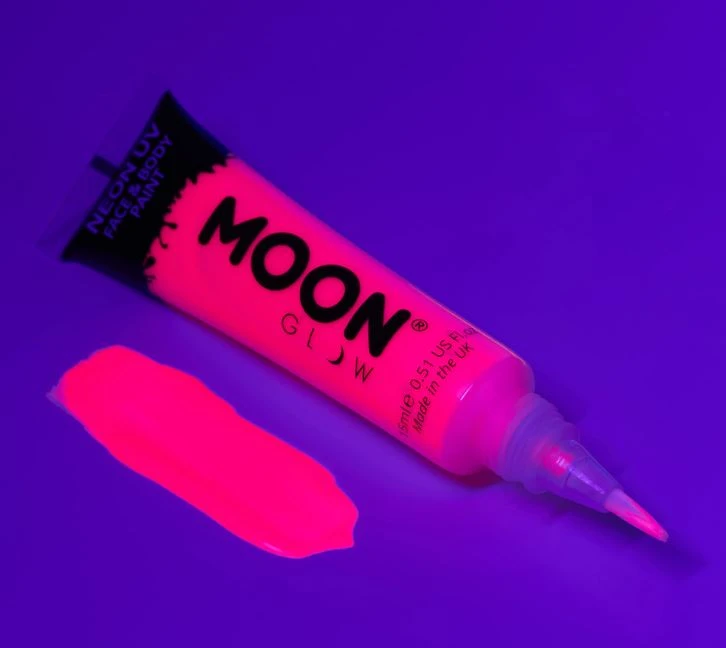 Moon Glow Neon UV Face & Body Paint With Brush Applicator - Intense Pink (15ml) 5 Moon Glow Neon UV Face & Body Paint With Brush Applicator - Intense Pink (15ml) - Image 3
