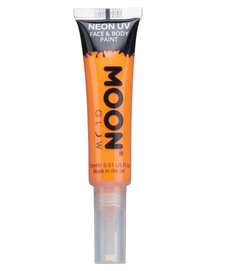 Moon Glow Neon UV Face & Body Paint With Brush Applicator - Intense Orange (15ml) 3 Moon Glow Neon UV Face & Body Paint With Brush Applicator - Intense Orange (15ml)