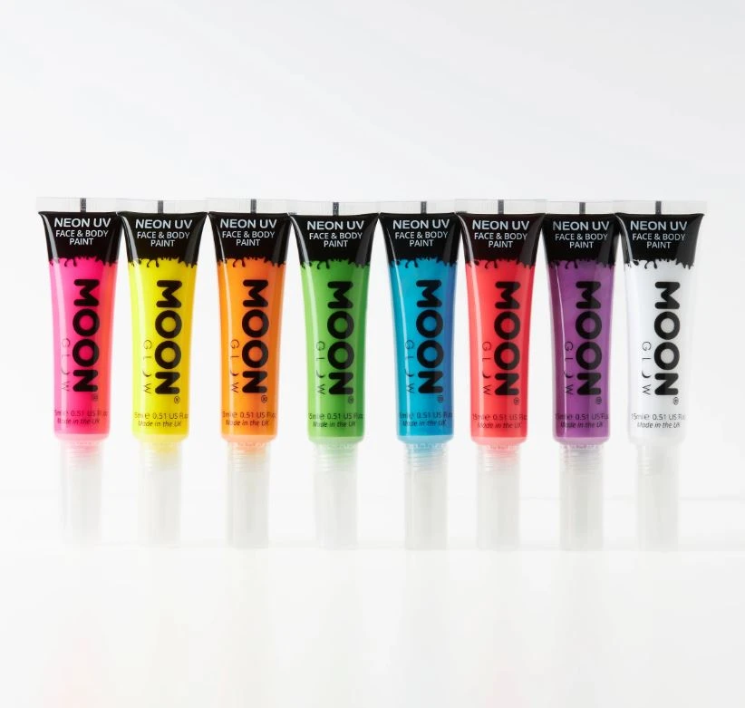 Moon Glow Neon UV Face & Body Paint With Brush Applicator - Intense Orange (15ml) 4 Moon Glow Neon UV Face & Body Paint With Brush Applicator - Intense Orange (15ml) - Image 2