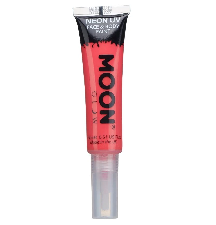 Moon Glow Neon UV Face & Body Paint With Brush Applicator - Intense Red (15ml) 3 Moon Glow Neon UV Face & Body Paint With Brush Applicator - Intense Red (15ml)