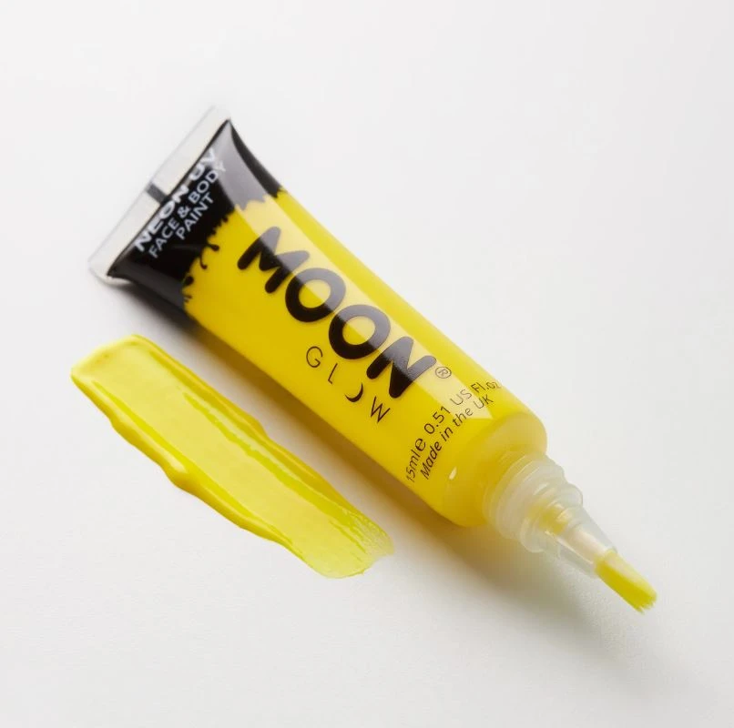 Moon Glow Neon UV Face & Body Paint With Brush Applicator - Intense Yellow (15ml) 4 Moon Glow Neon UV Face & Body Paint With Brush Applicator - Intense Yellow (15ml) - Image 2