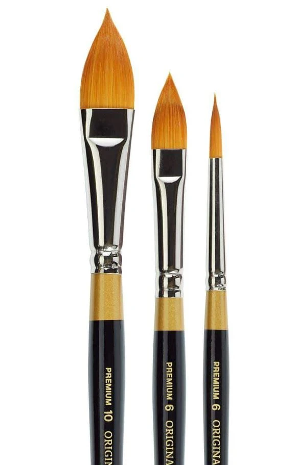 King Art Original Gold Oval And Round Floral Petal Brush Set Of 3 (B-108) 3 King Art Original Gold Oval And Round Floral Petal Brush Set Of 3 (B-108)