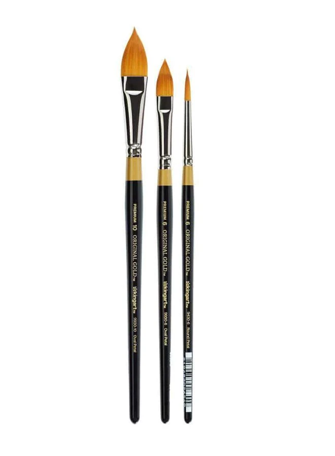 King Art Original Gold Oval And Round Floral Petal Brush Set Of 3 (B-108) 4 King Art Original Gold Oval And Round Floral Petal Brush Set Of 3 (B-108) - Image 2