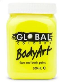 Global Colours UV Face & Body Art Liquid Paint - Neon Yellow 200 Ml